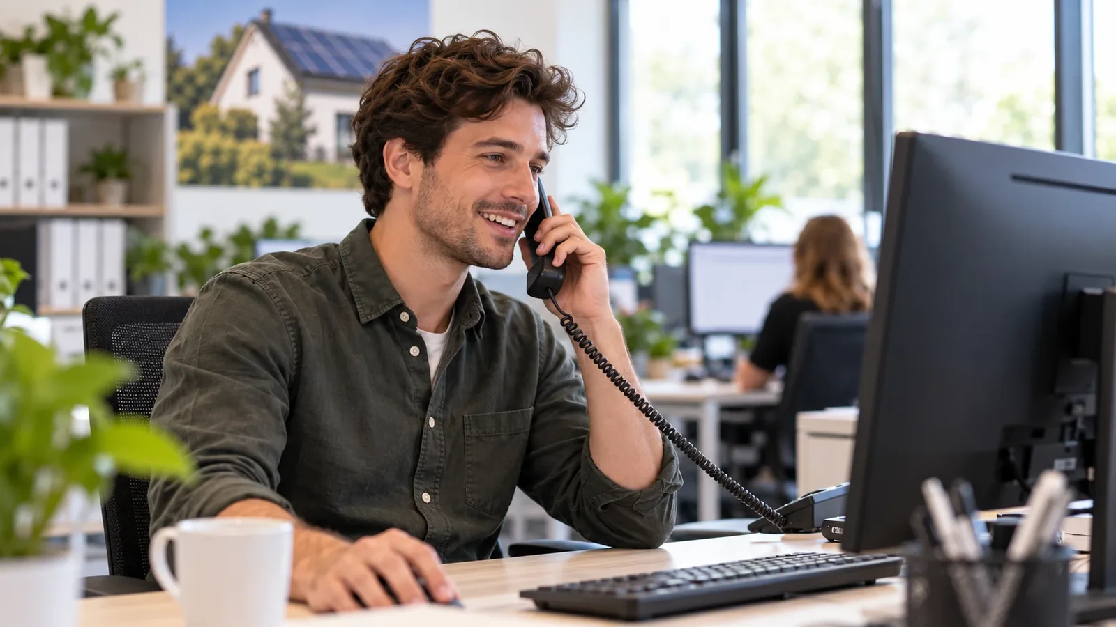 Mitarbeiter im Büro übernimmt eine vorqualifizierte Anfrage